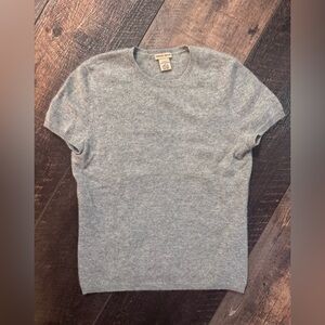 Vertical Design 100% Cashmere Short Sleeve Sweater | Gray | Size S